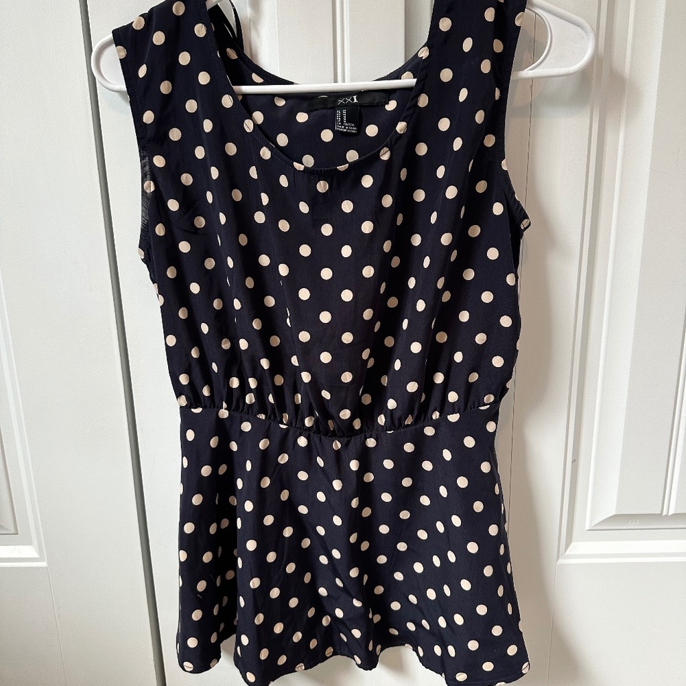 Forever 21 Blue & White Polka Dot shirt
